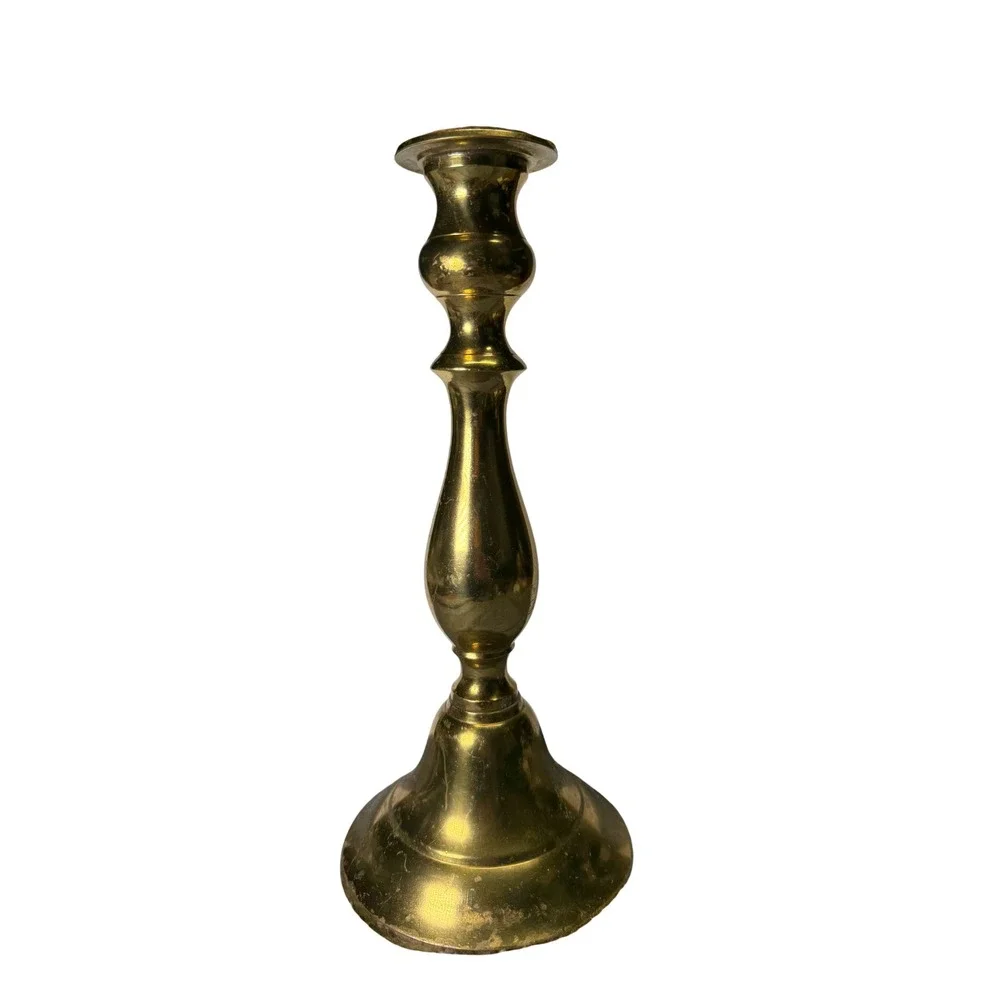 Vintage Solid Brass Candlestick Holder Made in India Baluster Style Gold Tone